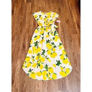 NWT Dream of Me Yellow Green High Low Faux Wrap Lemon Surprise Dress MEDIUM